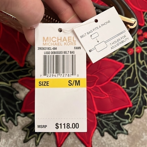 Brand New Michael Kors Logo Debossed Zippered Belt Bag in Fawn Shiny Neutral main image 7